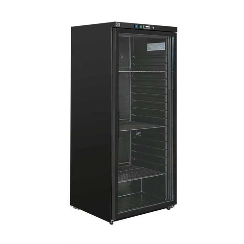 Horeca koelkast met glazen deur 600L zwart staal – statisch met ventilator | Gastro-Inox