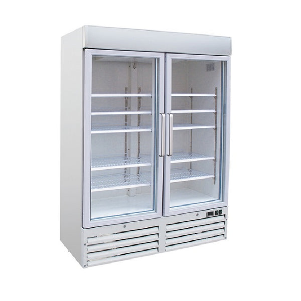 Horeca display vrieskast met glazen deur 1200L wit staal – geforceerd gekoeld, 2 deuren | Gastro-Inox