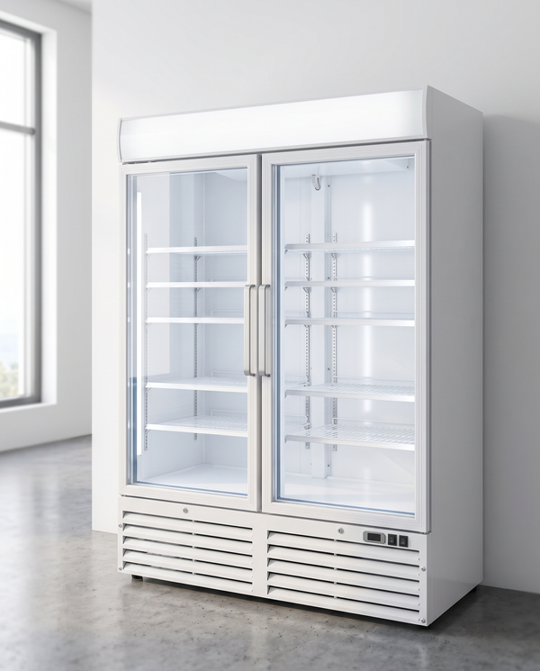 Horeca display vrieskast met glazen deur 1200L wit staal – geforceerd gekoeld, 2 deuren | Gastro-Inox