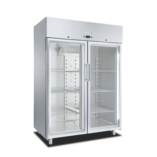 Horeca koelkast met glazen deur Softline 1400L GN 2/1 RVS – geforceerd gekoeld, 2 deuren | Marecos