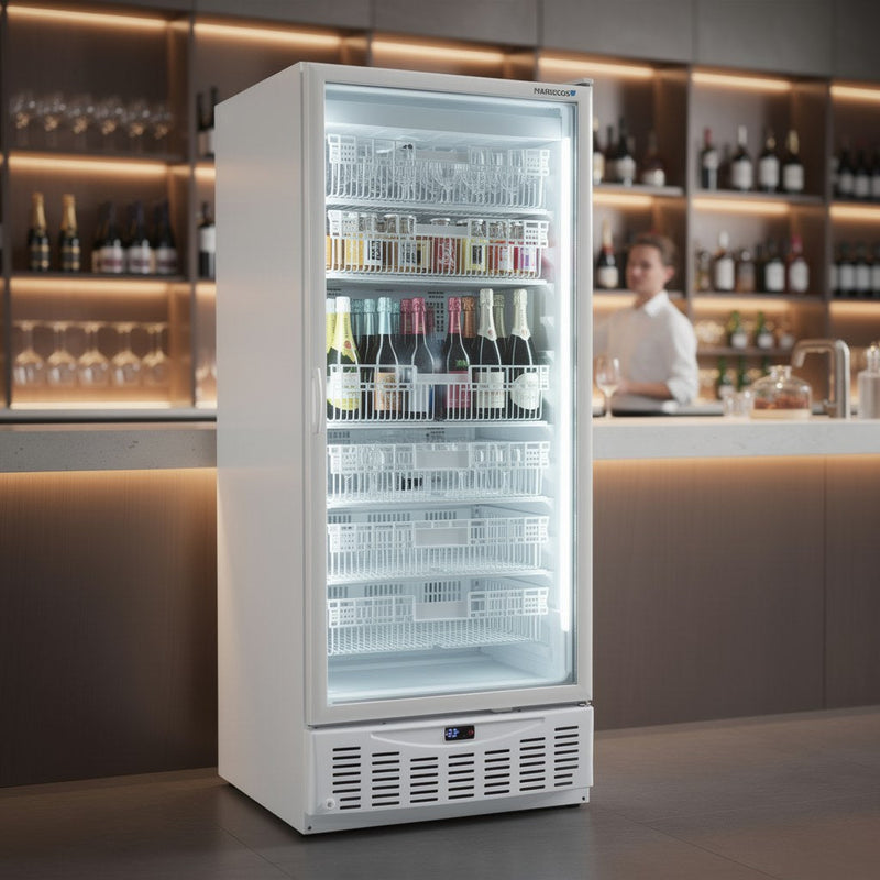 Display vriezer met glasdeur en vriesmanden
