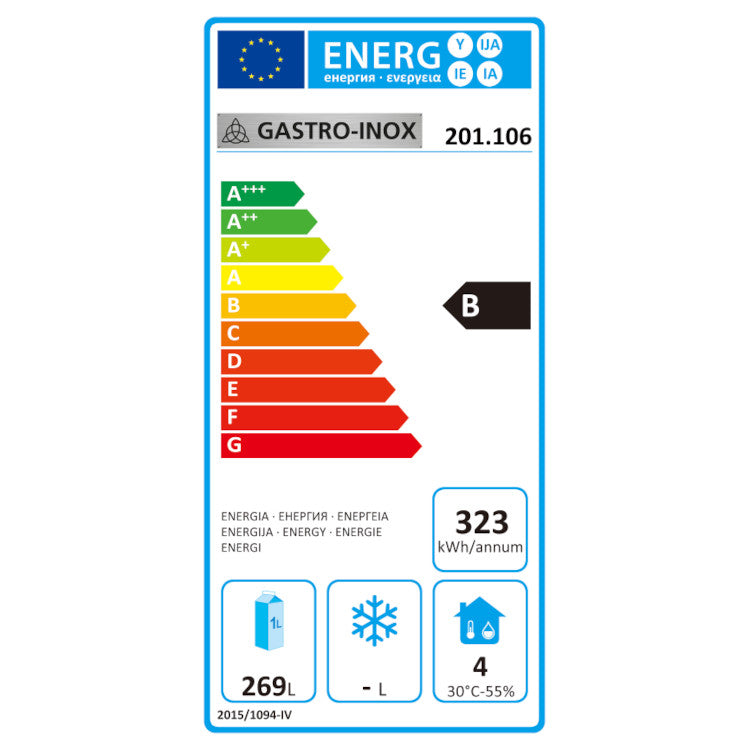Gastro-Inox RVS koelkast 400L — statisch gekoeld