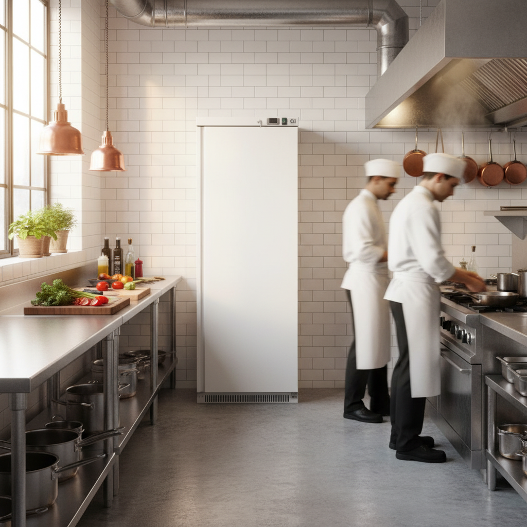Gastro-Inox wit stalen koelkast 400L — statisch gekoeld