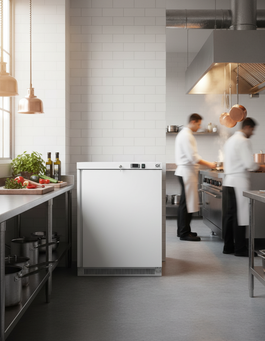 Gastro-Inox wit stalen koelkast 200L — statisch gekoeld