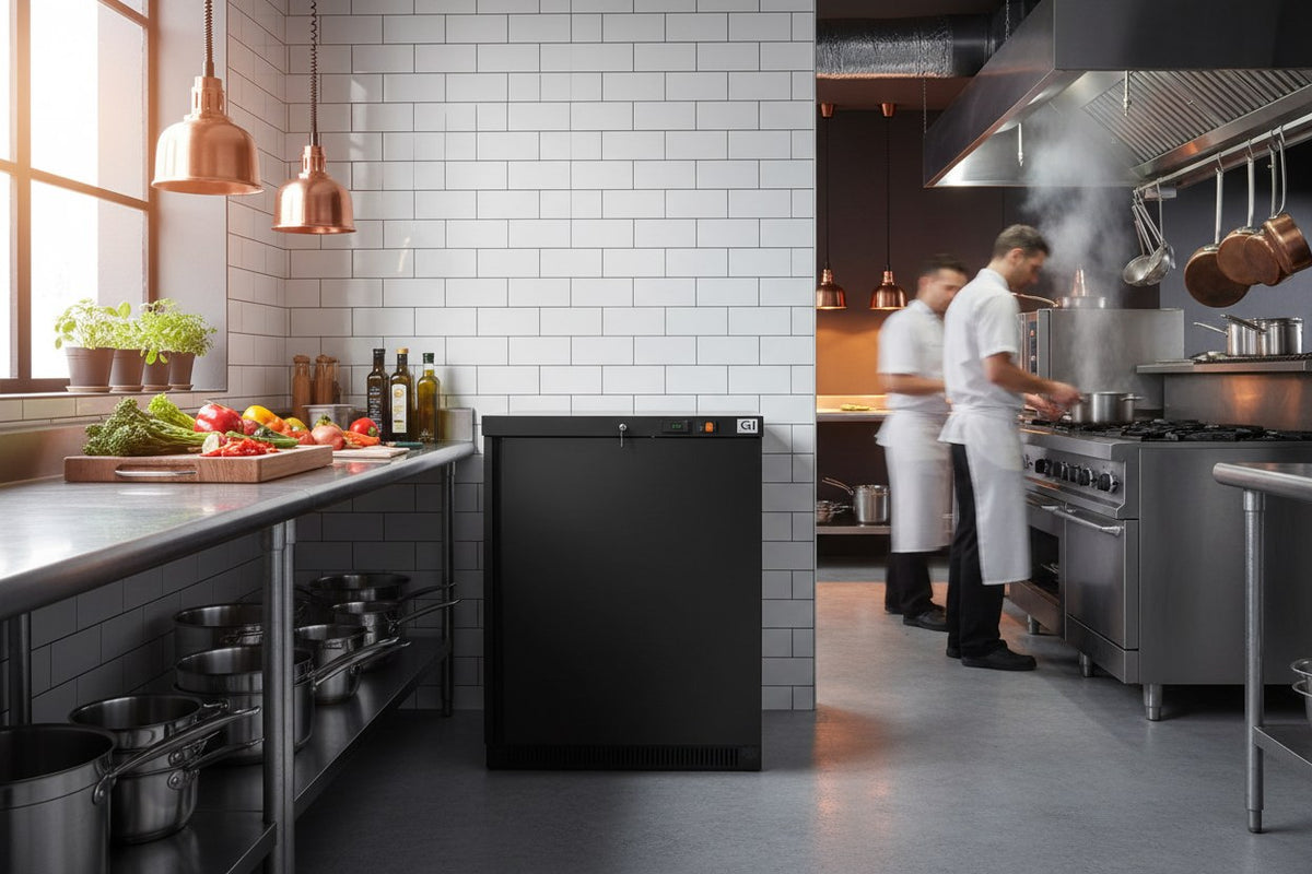 gastro inox zwart stalen koelkast 200l statisch gekoeld