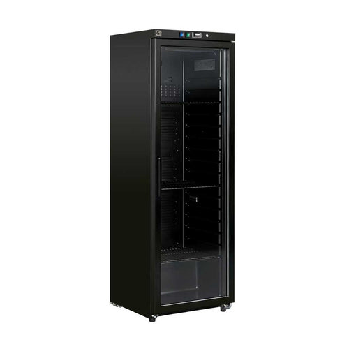 Horeca koelkast met glazen deur 400L zwart staal – statisch met ventilator | Gastro-Inox