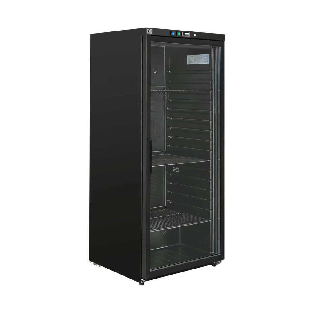 Gastro-Inox zwart stalen koelkast 600L met glasdeur — statisch gekoeld