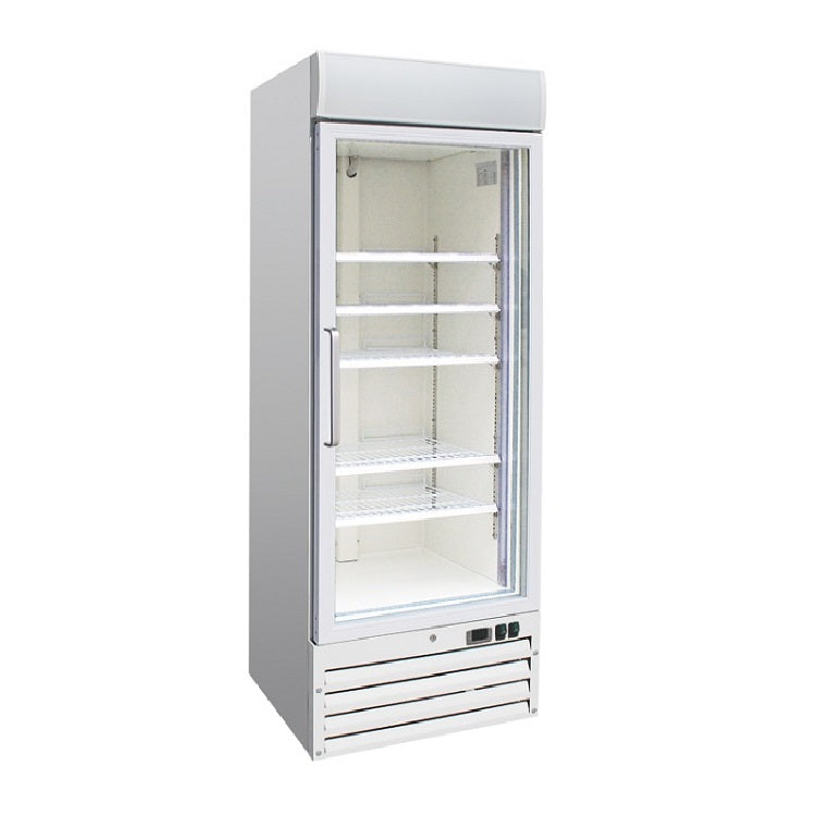 Gastro-Inox wit stalen display vriezer 600L met glasdeur — geforceerd gekoeld
