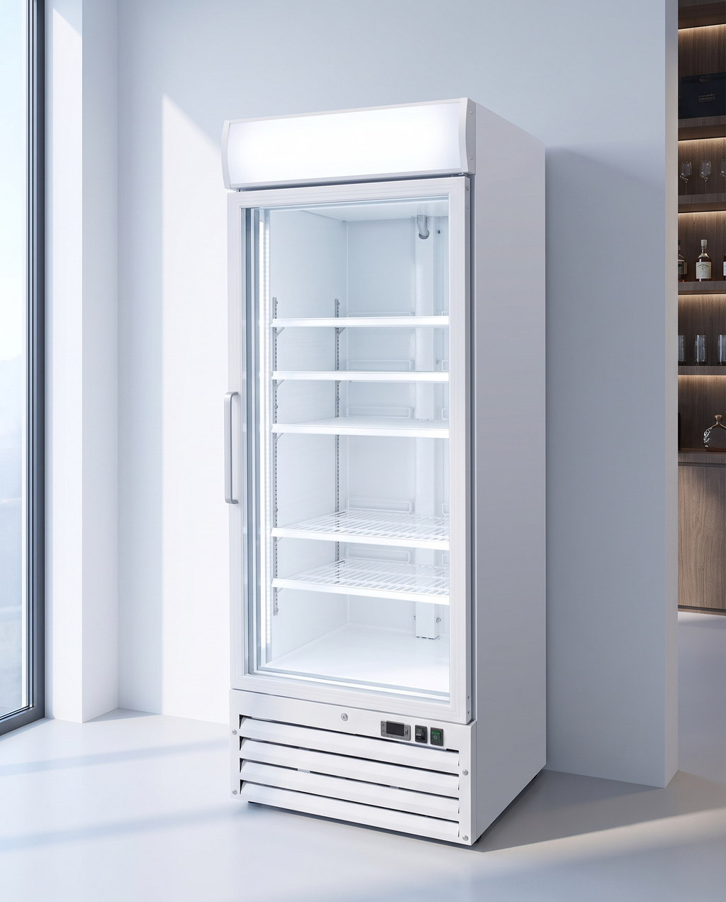 Gastro-Inox wit stalen display vriezer 600L met glasdeur — geforceerd gekoeld