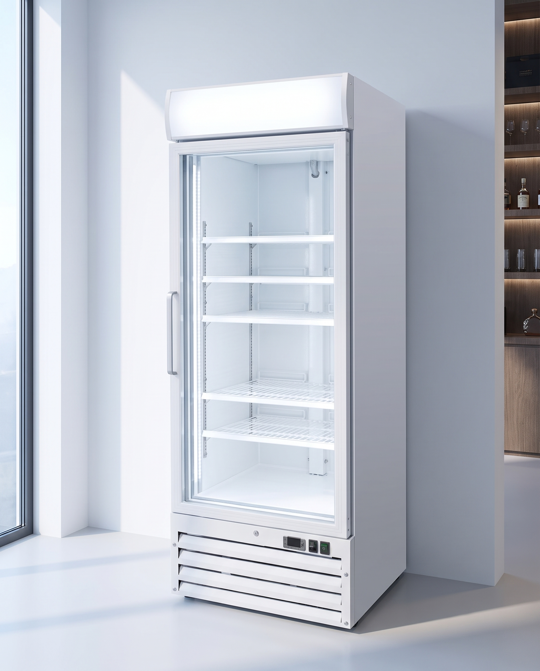Gastro-Inox wit stalen display vriezer 600L met glasdeur — geforceerd gekoeld