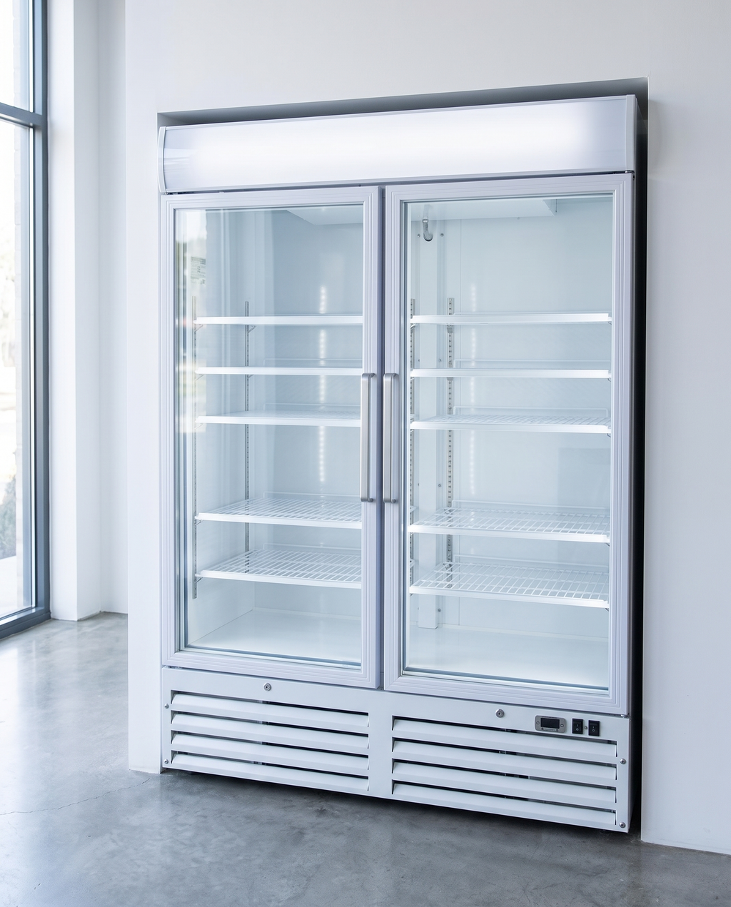 Gastro-Inox wit stalen horeca display koelkast 1200L met glazen deuren, geforceerd gekoeld