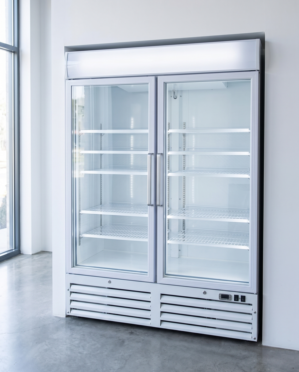 Horeca display koelkast met glazen deur 1200L wit staal – geforceerd gekoeld, 2 deuren | Gastro-Inox