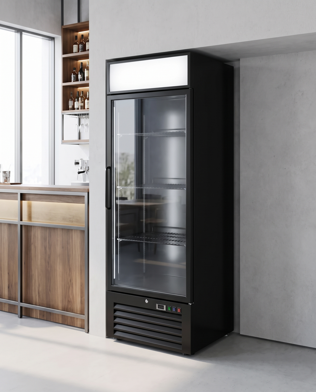 Gastro-Inox zwart stalen horeca display koelkast 600L met glazen deur, geforceerd gekoeld