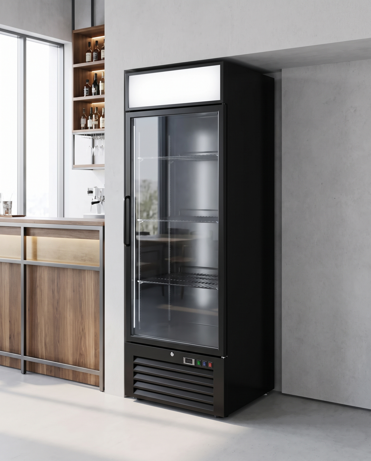 Gastro-Inox zwart stalen horeca display koelkast 600L met glazen deur, geforceerd gekoeld