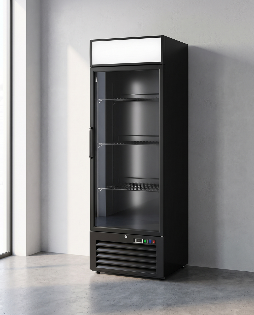 Gastro-Inox zwart stalen display vriezer 600L met glasdeur — geforceerd gekoeld