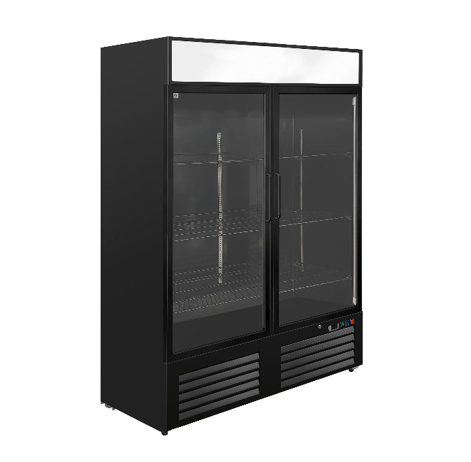 Gastro-Inox zwart stalen display koeling 1200L met glasdeuren — geforceerd gekoeld