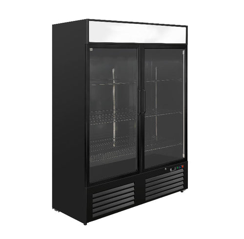 Horeca display koelkast met glazen deur 1200L zwart staal – geforceerd gekoeld, 2 deuren | Gastro-Inox