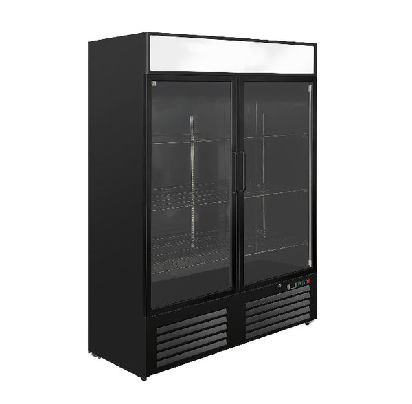 Horeca display koelkast met glazen deur 1200L zwart staal – geforceerd gekoeld, 2 deuren | Gastro-Inox