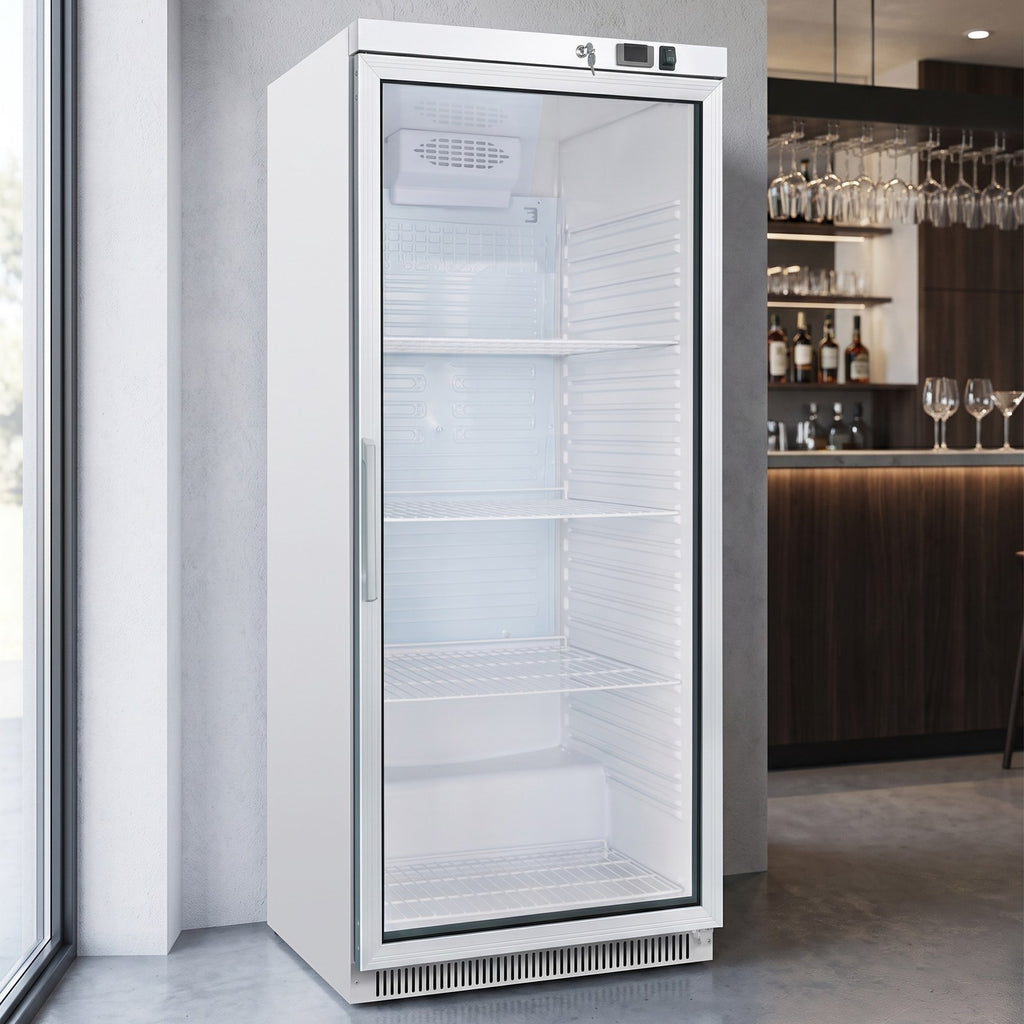 gastro inox wit stalen koelkast 600l met glasdeur statisch gekoeld
