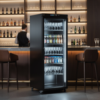 Gastro-Inox zwart stalen koelkast 400L met glasdeur — statisch gekoeld