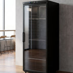 gastro inox zwart stalen koelkast 600l met glasdeur statisch gekoeld