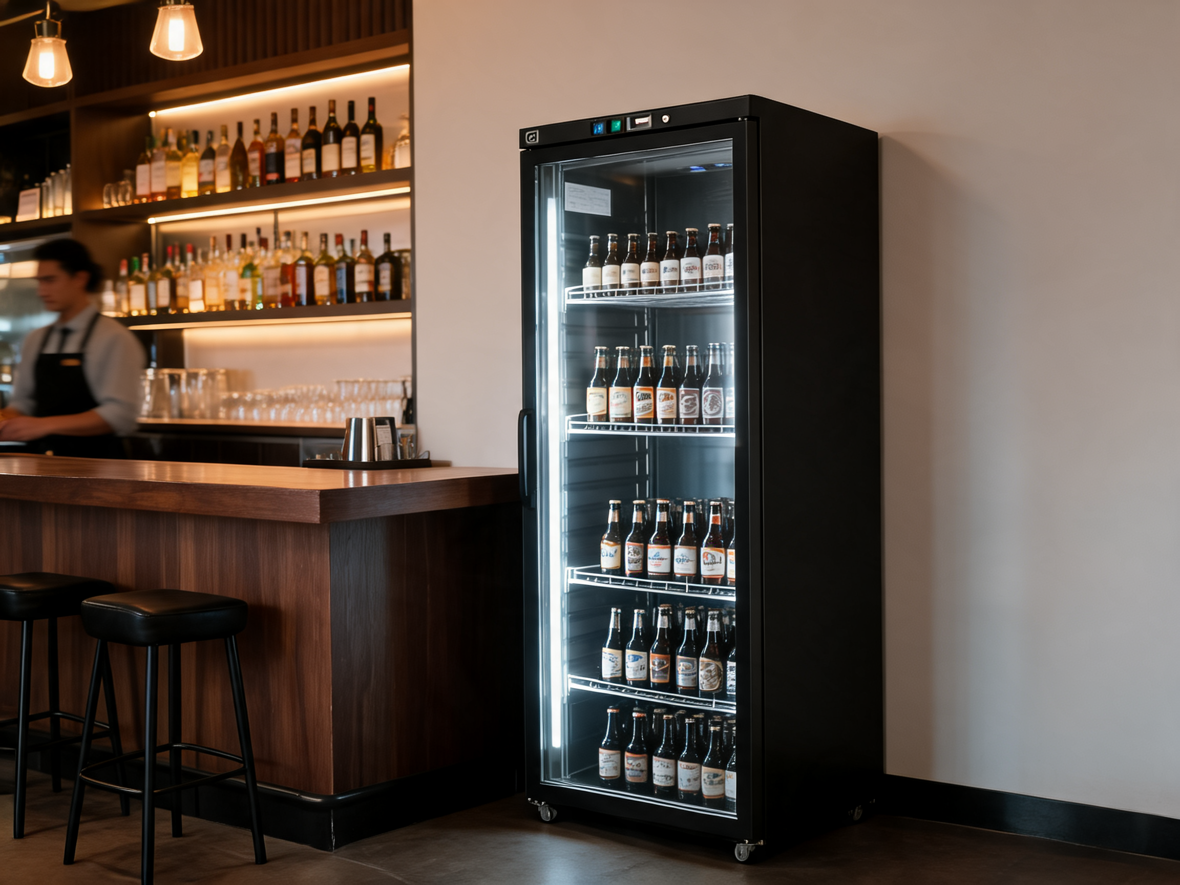 Gastro-Inox zwart stalen koelkast 600L met glasdeur — statisch gekoeld