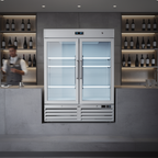 Gastro-Inox wit stalen display koeling 1200L met glasdeuren — geforceerd gekoeld
