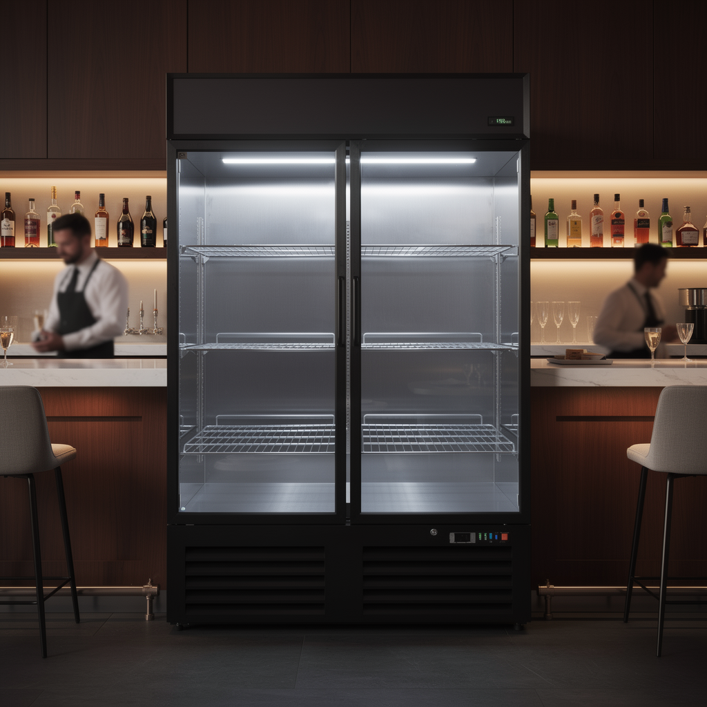 Gastro-Inox zwart stalen display koeling 1200L met glasdeuren — geforceerd gekoeld