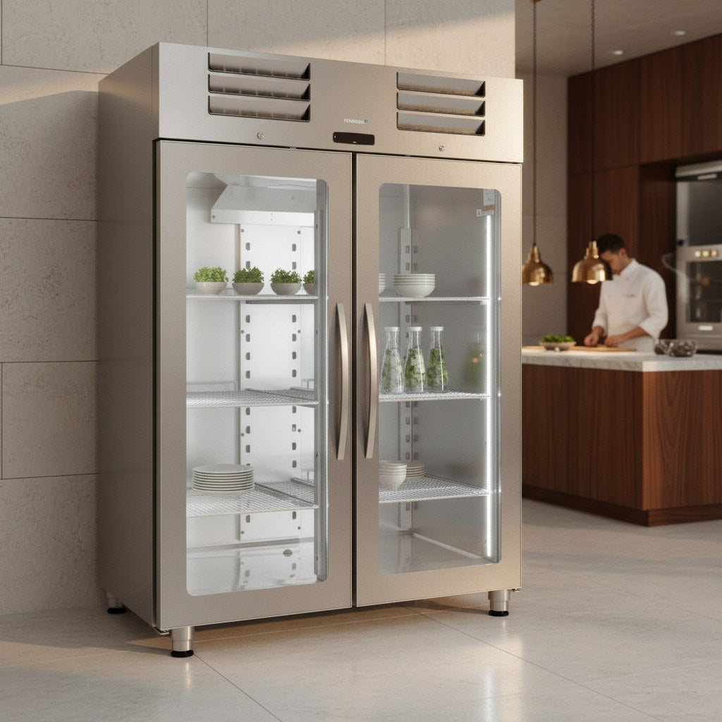 marecos excel rvs koelkast gn 2 1 1400l met glasdeur