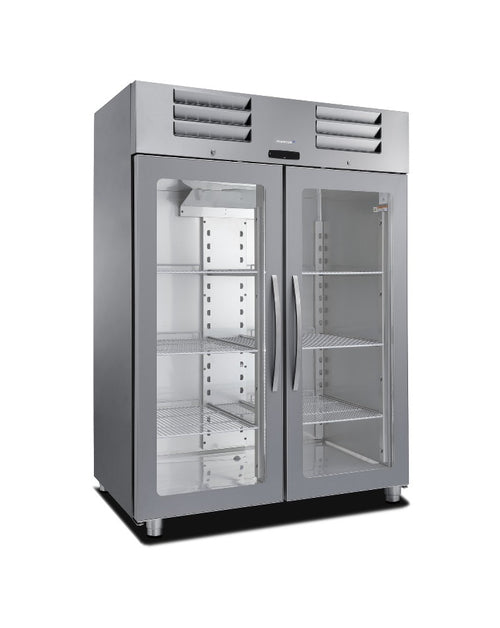 Horeca koelkast met glazen deur Excel 1400L GN 2/1 RVS – geforceerd gekoeld, 2 deuren | Marecos
