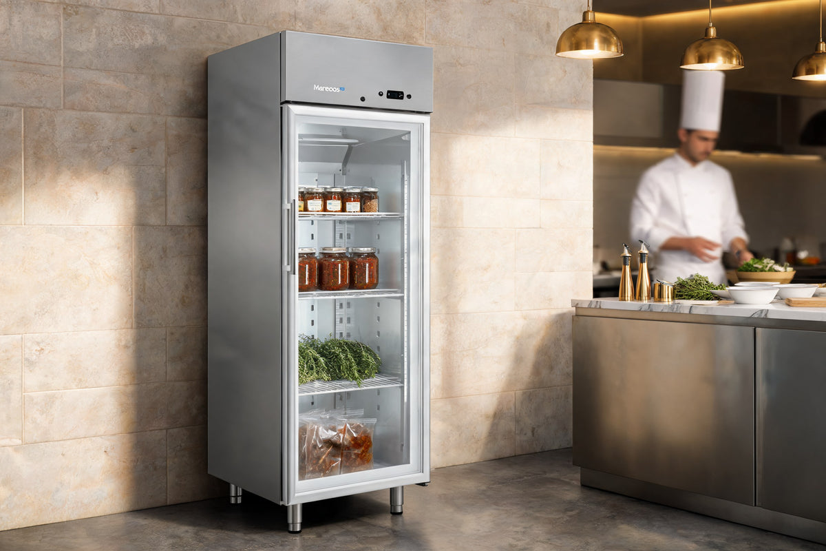 marecos softline rvs koelkast gn 2 1 700l met glasdeur