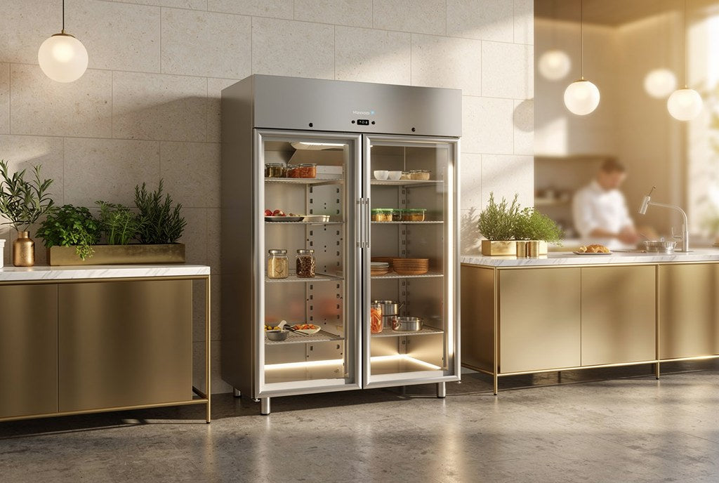 marecos softline rvs koelkast gn 2 1 1400l met glasdeur
