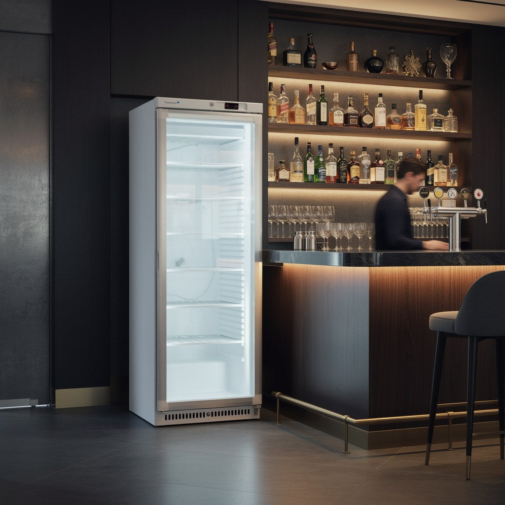marecos wit stalen vriezer met glasdeur 430 serie