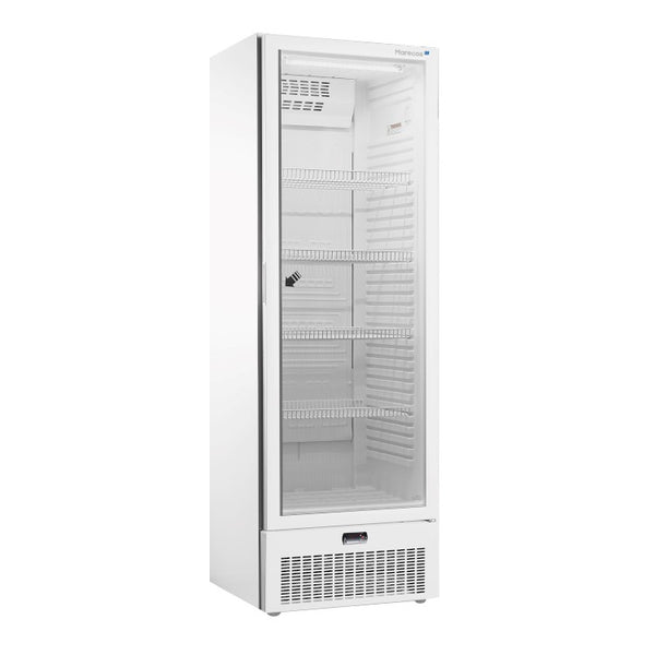 Horeca display koelkast met glazen deur 274L 400-serie wit staal – statisch met ventilator | Marecos