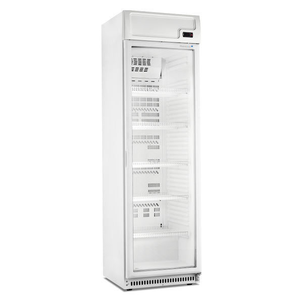 Horeca display koelkast met glazen deur 308L 400-serie wit staal met verlichte banner – statisch met ventilator | Marecos