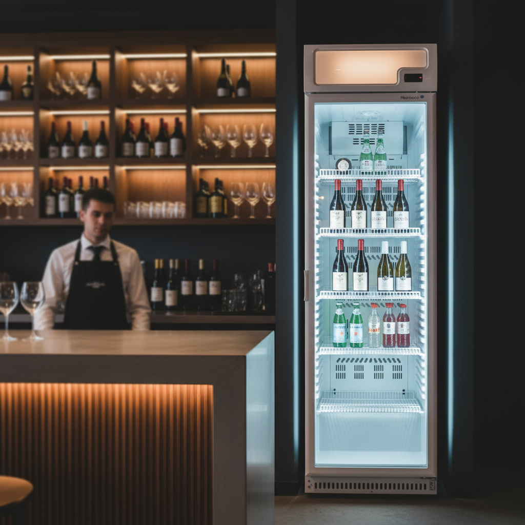 Marecos wit stalen display koeling met glasdeur en verlichte banner 400 serie