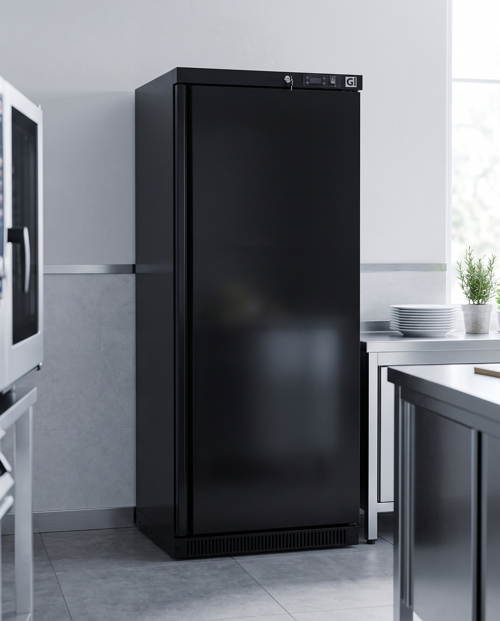 Gastro-Inox zwart stalen horeca vrieskast 600L, statisch gekoeld