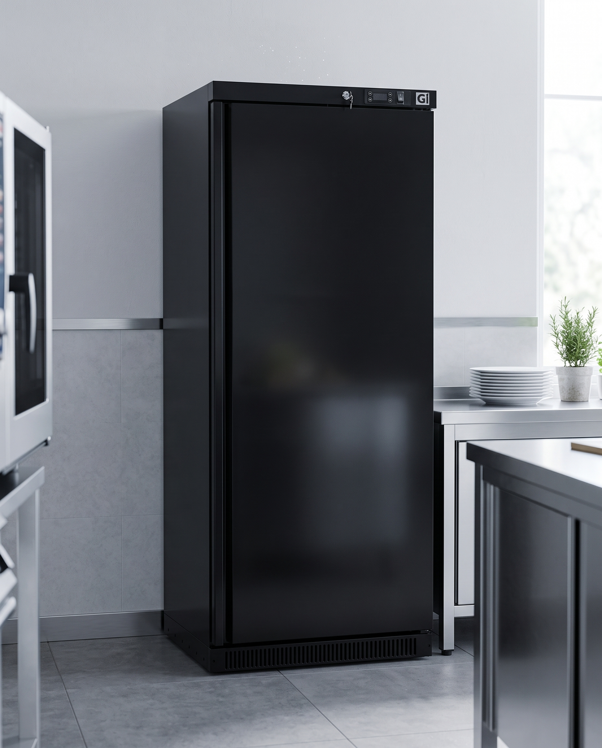 Gastro-Inox zwart stalen horeca vrieskast 600L, statisch gekoeld